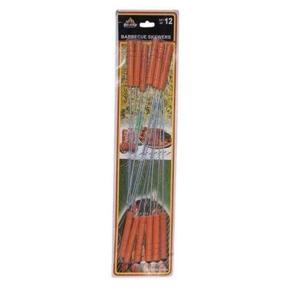 BBQ Wooden Handle Skewers,BBQ Wooden Sticks - 12 Pieces Silver Color