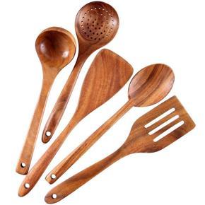 Healthy Cooking Utensils Set Wooden Cooking Tools Natural Nonstick Hard Wood Spatula and Spoons - Durable Eco-Friendly and Safe Kitchen Cooking Spoon