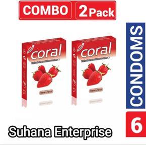 Coral - Lubricated Natural Latex Condom-Strawberry 2 Pak 6 Pcs Condom