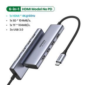 UGREEN USB C Hub 4K 60Hz, 6 in 1 Dongle Adapter with HDMI Output, 3 USB 3.0 Ports, SD/Micro SD Card Reader Compatible for Surface Dell MacBook HP XPS and More