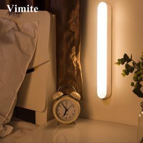Vimite Wireless Body Motion Sensor Led Night Light USB Rechargeable Hanging Magnetic Wardrobe Closet Light Bar Touch Sleeping Bedroom  Lamp for Room Kitchen Wall Reading Study Table Lamp