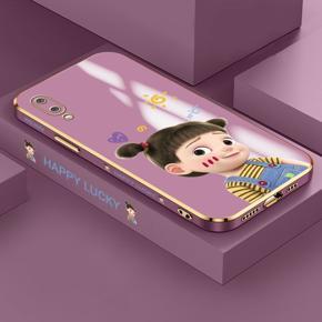 Hontinga for Samsung Galaxy M02 A02 Back Cover Luxury 6D Plating Cute Cartoon Happy Girl Side Pattern Case Soft Silicone Square Phone Cases