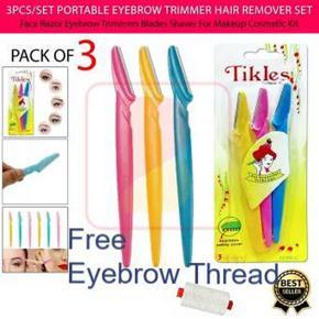 Pack of 3 Tinkle Stainless Steel Eyebrow Razor for Facial Hair Remover and Eyebrow Trimmer