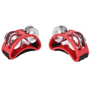 2PCS Foot Tambourine, Percussion Musical Bells with Jingle Bells & Adjustable Strap, Drum Instrument Accessory,Red