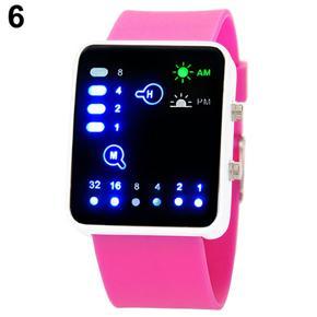 Casual Unisex Binary System LED Square Dial Silicone Band Quartz Wrist Watch