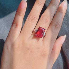 Silver Color Square Red Zircon Wedding Engagement Ring