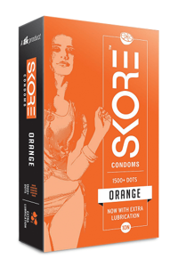 Skore Orange Flavoured Coloured With Raised Dots Condoms - 10Pcs