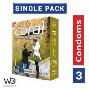 Coral - Super Ultra Thin Lubricated Natural Latex Condom - Single Pack - 3x1=3pcs