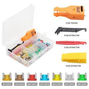 88PCS Car Fuse 5A 7.5A 10A 15A 20A 25A 30A Amplifier with Box Clip Combination Car Blade Fuse Set with Fuse Tester Tool