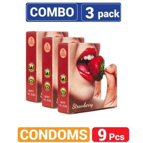 Sensation Super Dotted Strawberry Condoms Combo Pack - 3x3=9 pcs Condoms