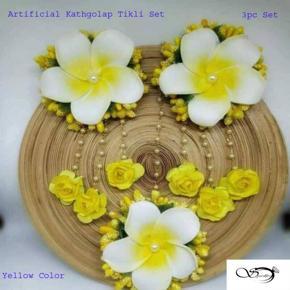 Artificial Kathgolap Earrings &Tikli Set -Yellow Color