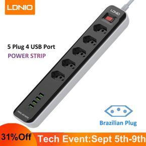 LDNIO Power Strip Brazil Plug Adapter 4 USB 2M Extension Cord Socket Power Adapter 5 Ports Outlet Phone Charge Network Filter