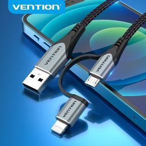 Vention MFi USB Cable for iP 12 Pro Max XR 11 2 in 1 Fast Charger Lightning USB Cord for Samsung Xmi Micro USB Data Cable