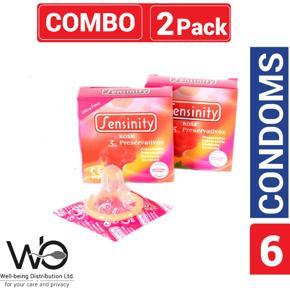 Sensinity - Ultra Fine Ribbed & Dotted Rose Flavor Condom - Combo Pack - 2 Packs - 3x2=6pcs