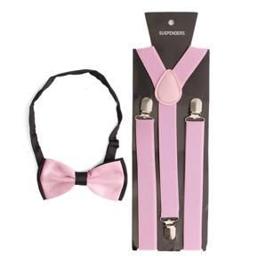 Mens Womens Clip-on Suspenders Elastic Y-Shape Adjustable Braces and Bow Tie Pink - Pink