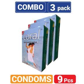 Coral Ultra Thin Extra Time Lubricated Natural Latex Condoms - Combo Pack - 3x3=9Pcs