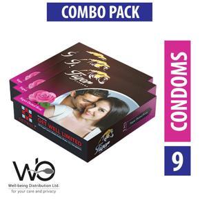 Tiger - Dotted Condoms Rose Flavour - Combo Pack - 3 Packs - 3x3=9pcs