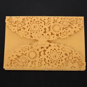 BRADOO 100Pcs/Set Carved Butterflies Romantic Wedding Party Invitation Card Envelope Invitations:Golden Yellow