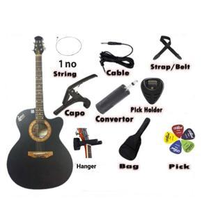 Signature 265 Loud Series Acoustic Best Guitar with Electric Output+ 1no string+ cable + belt + capo + convertor + holder + hanger + bag + picks