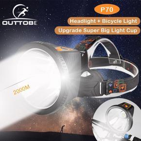 Outtobe Powerful Big Light Cup Headlight 4 Switch M ode P50/P70 LED Head lamp Waterproof Head Flash light Head Lamp USB Rechargeable Camping