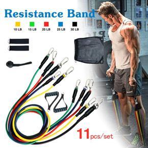 11 PCS Latex Resistance Band Set Yoga Pilates Abs Exercise Fitness Gym Workout Set With Elastic Tube, Door Anchor, Ankle Straps, And Handles For Weight Loss Or Stretch