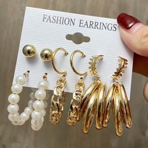Trendy New 6 Pairs = 12 Pcs Pearl Stud Butterfly Earrings Set for Girls Simple Stylish/ Trendy Earring for Women New Collection - Vintage Geometric Hoop Acrylic Pearl Dangle Drop Earrings Set for Wome