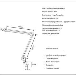 Desktop Microphone Boom Bracket-1 x Microphone Stand-black