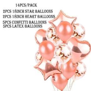 14Pcs Party Foil+Latex+Confetti Balloon Set Rose Gold Color