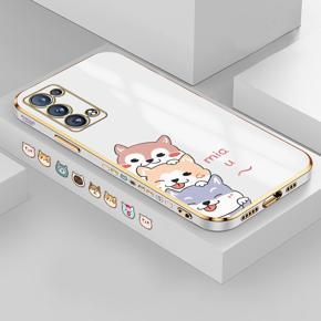 Hontinga for OPPO Reno6 Pro 5G Back Cover Luxury 6D Plating Cute Cartoon Printing Side Pattern Case Soft Silicone Square Phone Cases