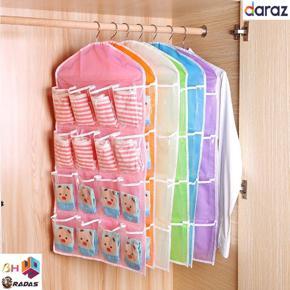 16 Pockets Multifunction Organizer Sorting Storage Bag High Quality Handmade Clear Door Wall Hanging Tidy Closet Baby Clothing Black (Pack of 1)
