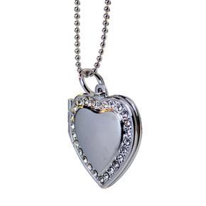 Women Rhinestone Heart Photo Frame Locket Necklace Clavicle Chain Jewelry Gift