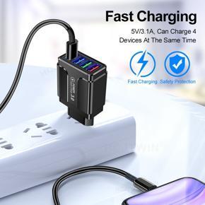 XHHDQES 45W 4 USB Quick Charger USB 3.0 Mobile Phone Charger Fast Travel Charger Standard Adapter Phone Charging Head-EU Plug