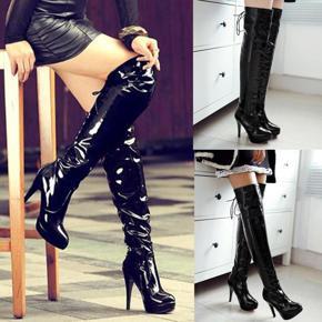 Women Over Kneeth Length Thigh Lace Up High Heels Party Sued Leather Boots