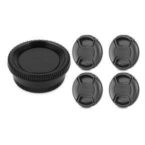 4pcs 58mm Lens Cap with Lens Cap Leash Hole Bundle For Dslr Cameras Nikon Canon & 1 set Black Plastic Camera Body Cover + Rear Lens Cap For Nikon Digital SLR