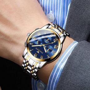 FNGEEN Mens Watches Top Luxury Brand Men's Quartz Steel Belt Watch Waterproof Sport Wristwatch Men Calendar Clock + Free Gift (Multi-layer Hand-wove Men's Bracelet)