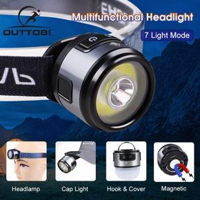 Outtobe Headlamp Cap Light Multifunctional Camping Light Super Bright Headlights Mini Headlamps Rotating Waterproof Flas hlight Work Light USB Rechargeable Head-mounted Lamp With Hook Magnet for Outdo