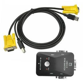 USB 2.0 KVM Switch Port W Set Cable For Mouse Keyboard Monitor SharingUSB 2.0 - White&Yellow