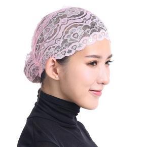 Fashion Women Muslim Head Coverings Shiny Lace Headscarf Hat Islamic Cap - Pink {average size}