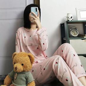 2022New Korean Style Spring and Autumn Cute Printed round Neck Long-Sleeved Trousers Women's Pajamas Two-Piece Home Wear