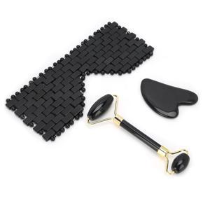 Himeng La 3pcs Obsidian Facial Roller Gua Sha Board Therapy Blindfold Beauty Tool Kit