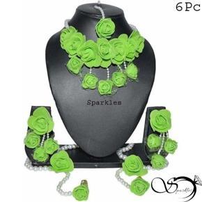 Exclusive Designer Artificial Flower Jewellery Set  for Women-6pc (Green Color)