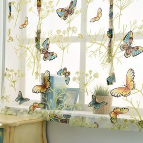 Short Sheer Window Treatment Curtain Butterfly Flower Roman Blind Home Decor