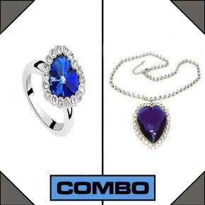 Combo of Blue Heart Shaped Ring+Heart Shaped Necklace