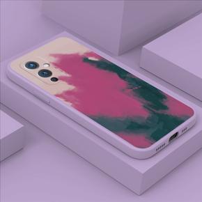 Hontinga for OnePlus 9 Case Watercolor Gradient Liquid Soft Square Silicone Phone Case Shockproof Protection Rubber Cover