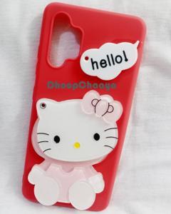 Samsung Galaxy A32 4G - Hello Kitty Soft Silicone Rubber 3D Cartoon Personality Cosmetic Middle Mirror Cute Flexible Case Cover