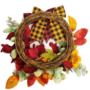 Spring Wreath Artificial Bow Wreath for All Seasons Round Wreath for Front Door Farmhouse Wall Window Decoration