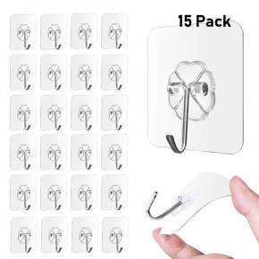 15pcs Wall mounted Square stainless steel Self Adhesive Hook ( Daily Deal's ) Transparent Hooks for Kitchen Bathroom Door Ceiling Hanger