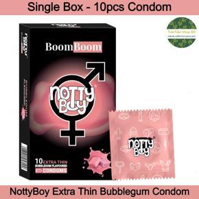 NottyBoy Condom - BoomBoom Extra Thin Bubblegum Flavored Condom - Single Pack contains 10pcs Condom (Made in India)