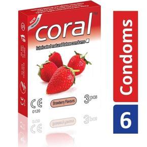 Coral Natural Strawberry Flavours Lubricated Condoms - 6 PCS ^(2 Packet)^