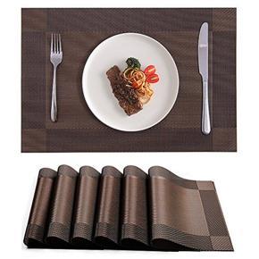 Placemats Set of 7 Washable 6 Pieces Table Mats And 1 Piece Runner Cup Mat Heat/Stain Resistant Place Mats for Dining Table - Coffee